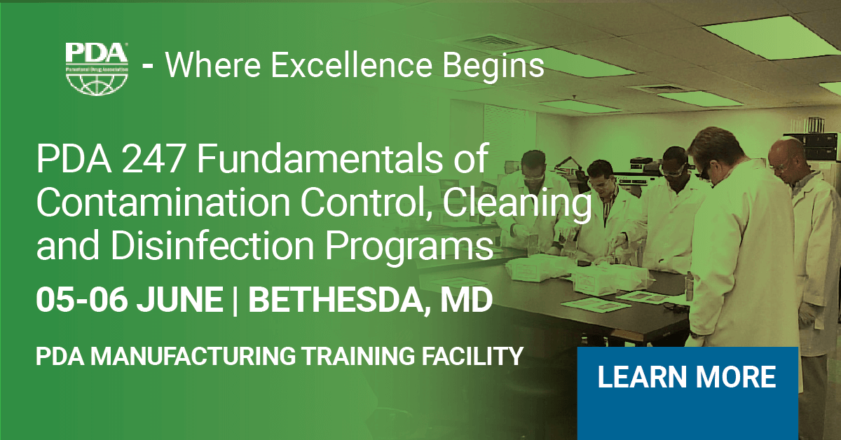 PDA 247.3 Fundamentals of Contamination Control, Cleaning and Disinfection Programs for Aseptic Manufacturing Facilities 2023   Bethesda, USA